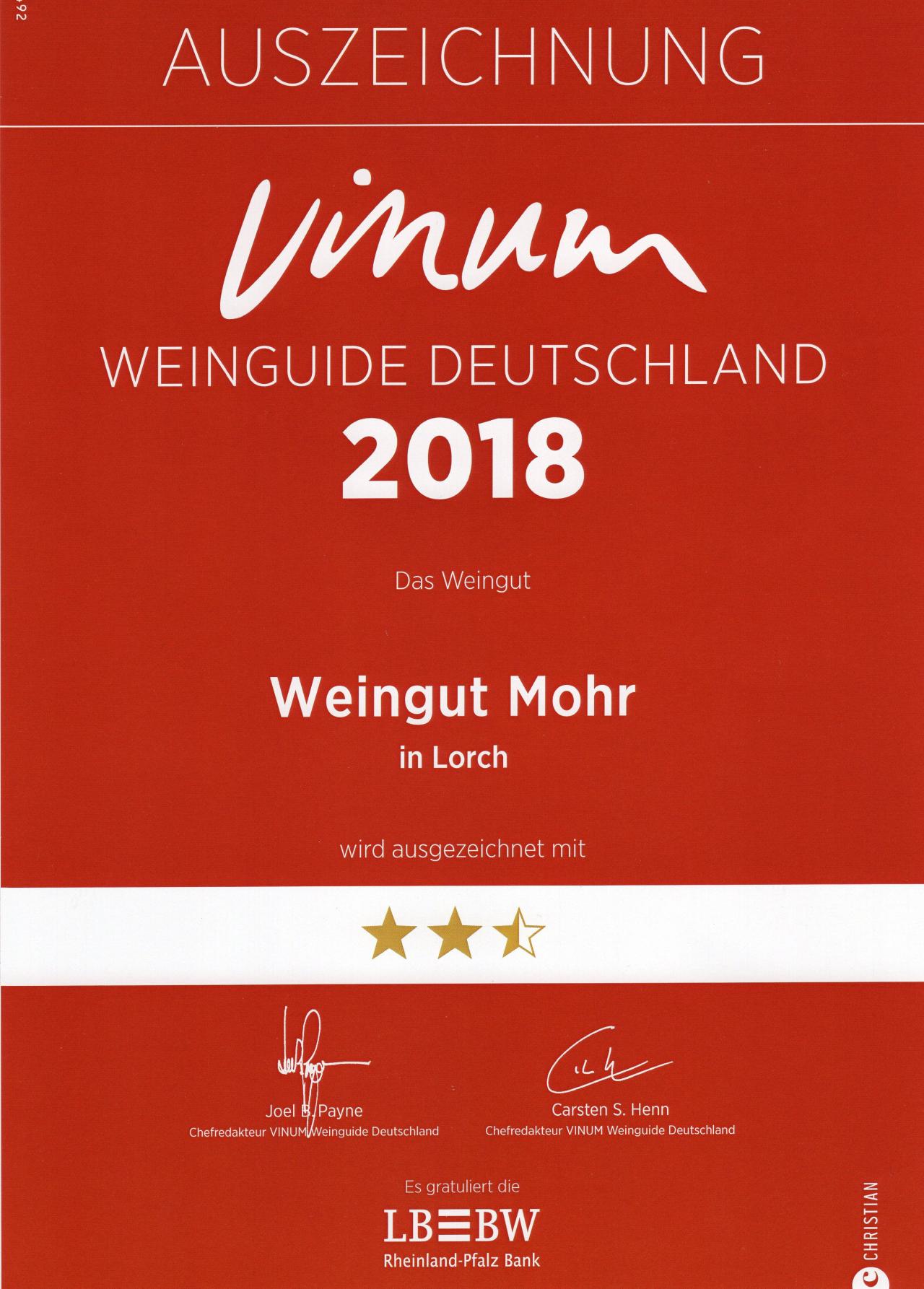 Vinum WEINGUIDE DEUTSCHLAND 2018 - Urkunde